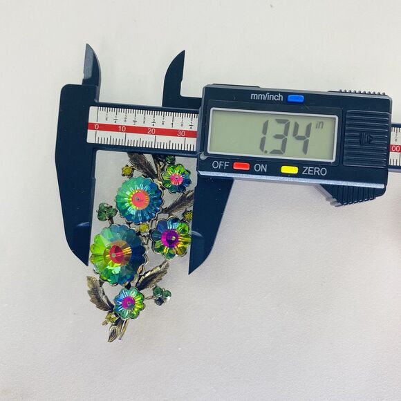 Vintage MCM Weiss Watermelon Rivoli Aurora Borealis Crystal Floral Brooch Pin - Picture 15 of 16
